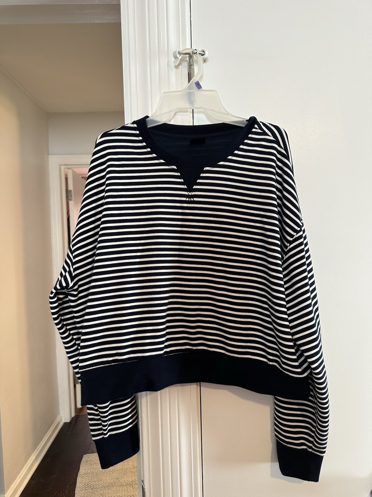 Women’s Danskin Luxe French Terry Striped Cropped Boxy Sweatshirt Super Soft XL