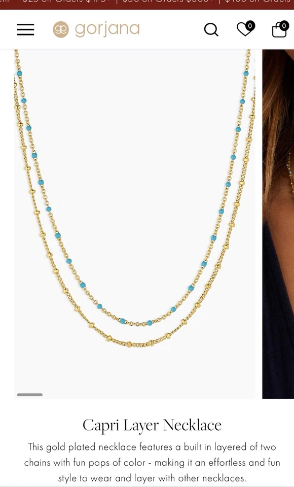 Collar Gorjana Capri Doble Capa Dorado Y Turquesa Foto 2 de 4