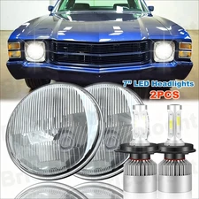 For Chevy Chevelle 1971-1973 Pair 7 Inch LED Headlights Round Hi/Lo Sealed Beam