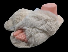 Girls Cozy Fluffy Fuzzy Slide Slippers Sz L 4/5 Criss Cross Straps Slide Slipper