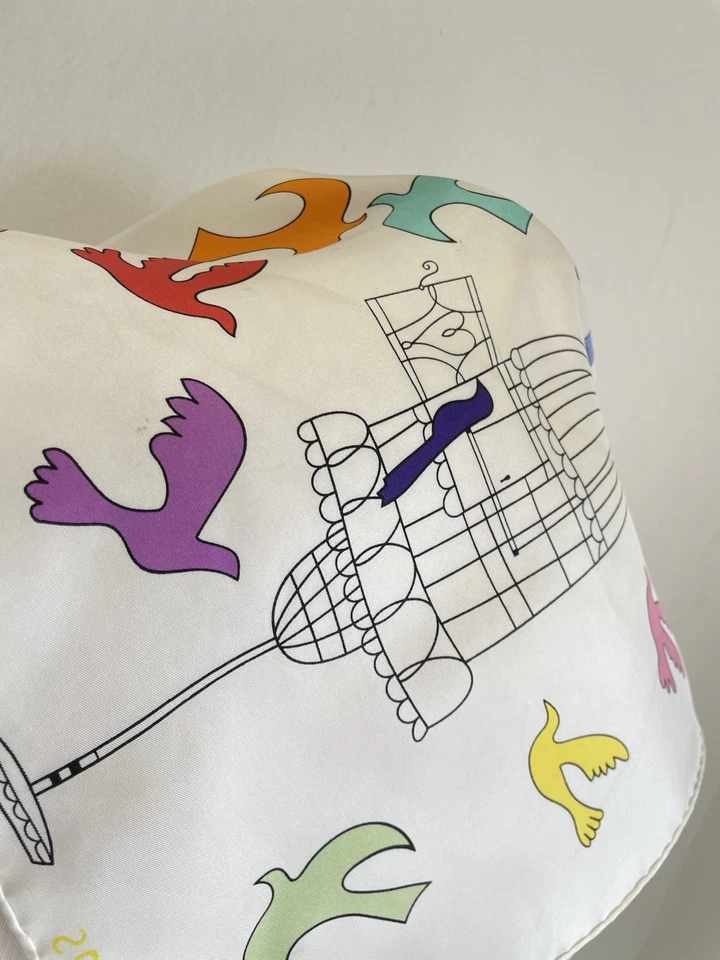 AS# Nina Ricci L’Air du Temps 100% 真丝围巾复古鸟类印花方形披肩 — 第 2/4 张图片