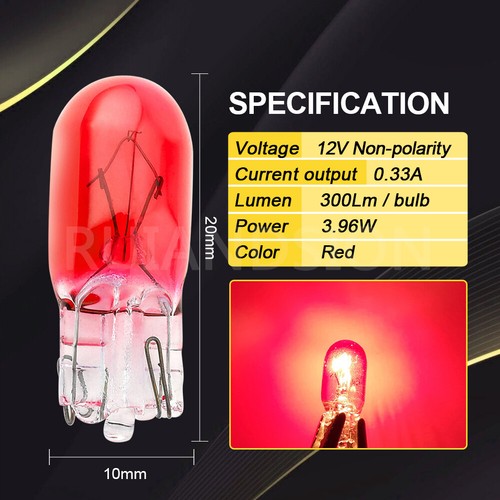 Lámpara de posición de bombilla inversa 10X 12V T10 W5W 501 5W roja halógena lateral parker - Imagen 4 de 7
