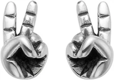 Wildthings Sterling Silver Fingers Peace Sign Stud Earrings