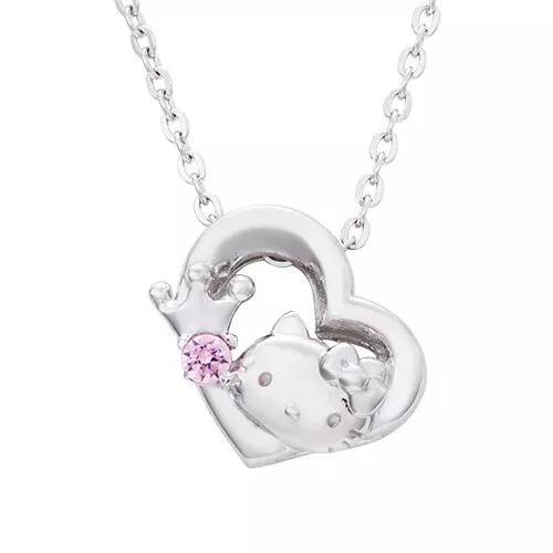 Hello Kitty 45thAnniversary Necklace HEART pendant Sanrio Silver White Clover