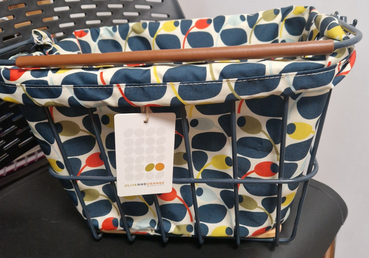 Halfords Orla Kiely Olive and Orange wire bike cycle basket UK