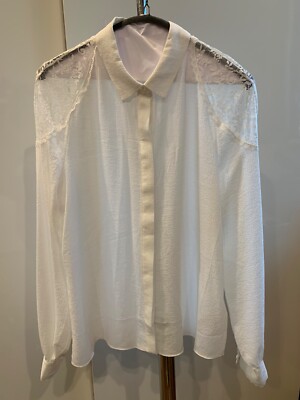 Laundry By Shelli Segal Women's White Long Sleeve Lace Shoulder Blouse Top SZ SM