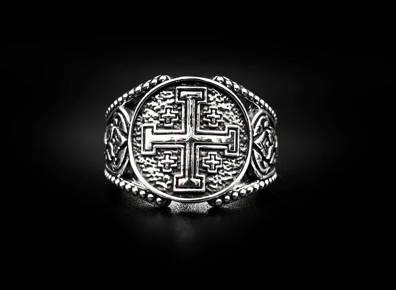 Cross of Lorraine Signet Ring Vintage 316L Stainless Steel Men's Biker Punk Ring - Image 2 of 4