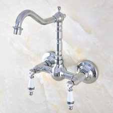 Wall Mounted Kitchen Bathroom Sink Faucet Dual Handle Swivel Spout Mixer Tap