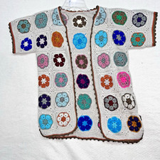 Granny Square sweater open front cardigan Handmade Crochet jacket Small