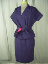 LESLIE FAY ORG Vtg 60- 70s Purple Micro Suede Wrapped Top/Skirt/Belt-Bust 36/XS