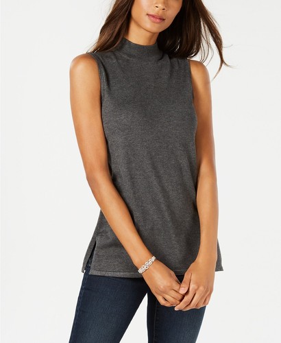 Jm Collection Women's Sleeveless Mock-Turtleneck Sweater Gray Size Large