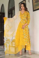 Premium Pakistani Printed Yellow Anarkali Kurta with Pant Dupatta Dress