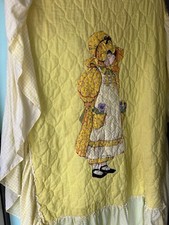 Vintage rare 1970s holly Hobbie bright yellow bedspread