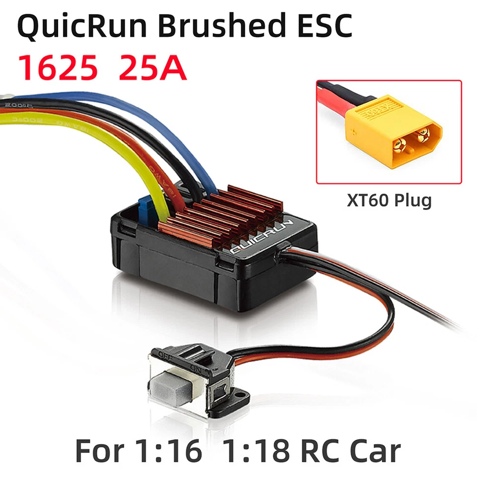 Hobbywing 1060 60A 1625 25A 1080 80A ESC 2-3S LiPo für 1:10 1:18 1:16 RC Auto - Bild 4 von 4