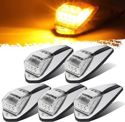 5x Cab Marker Light Roof 17 LED Amber Chrome For Peterbilt Kenworth Freightliner