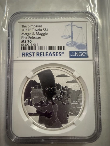 2021 P TUVALU $1 THE SIMPSONS: MARGE & MAGGIE - NGC MS70 - .999 SILVER COIN FR