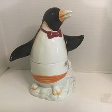 Epoch Red Bow Tie Penguin Cookie Jar Hand Painted. 13 Inch&rsquo;s