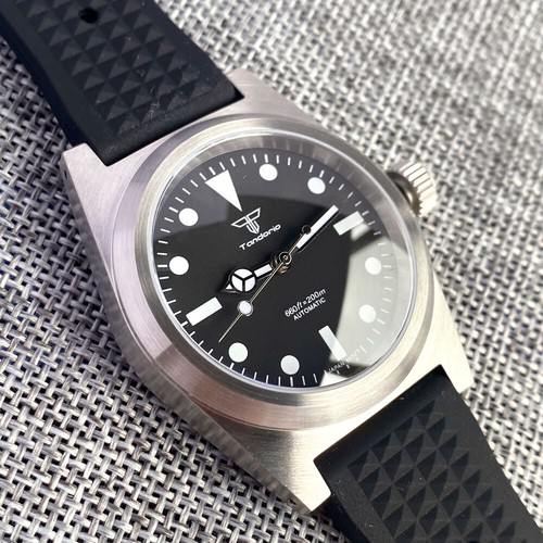 38mm Tandorio Black Dial Sapphire Glass NH35A PT5000 Automatic Diving Mens Watch - Picture 7 of 11