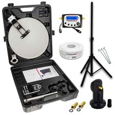 Camping Satelliten Anlage Antenne SAT Finder Single LNB Kabel im Koffer Stativ