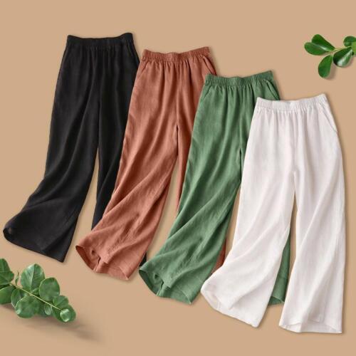 Cotton Linen Wide Leg Pants for Women Summer Thin Breathable Straight Tube Pant