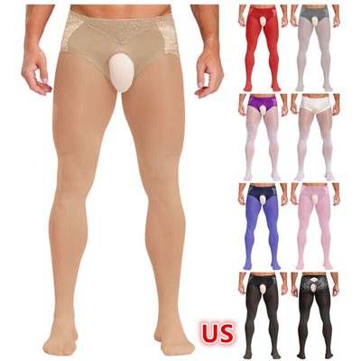 Men's Bodystockings Opening Crotch Tights Transvestite Cutout Nightclub Shiny