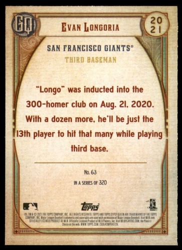 Topps Gypsy Queen #63 2021 Evan Longoria - Imagen 4 de 4