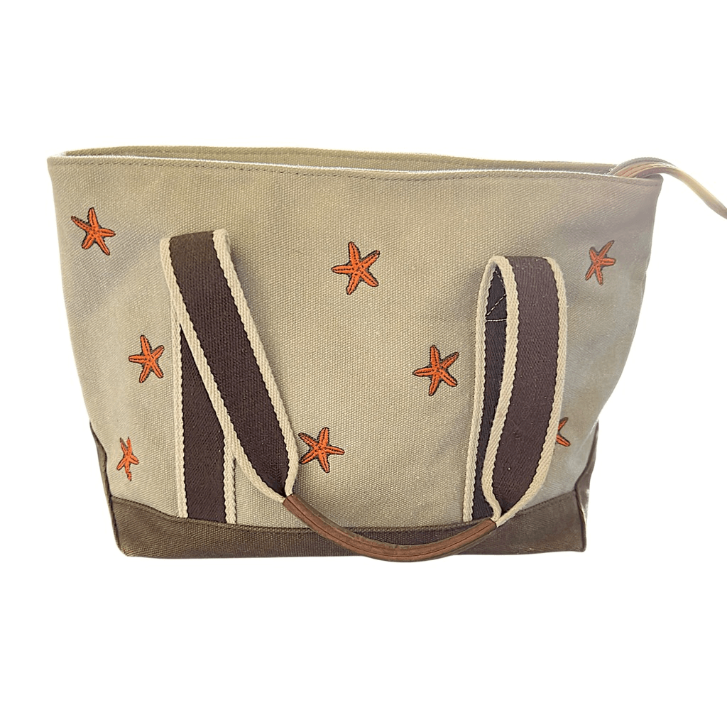 L.L.Bean Vintage Boat & Tote Bag with Sea Star Embroidery & Leather Accents