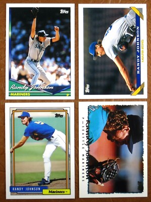 LOT (4) TOPPS RANDY JOHNSON HOF 1992 (#525) 1993 (#460) 1994 (#290) 1995 (#203)