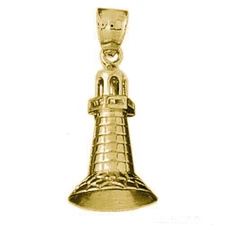 New 14k Gold 3-D Lighthouse Pendant