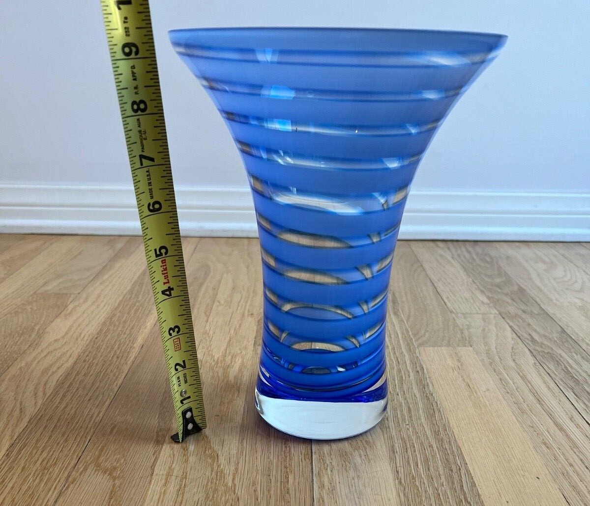 Crate and Barrel Blue Swirl Colored Glass Vase, Used eBay