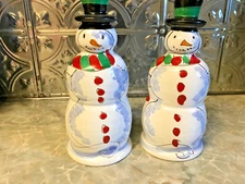 S/2 Frosty Snowman Candle Holder Macys ExclusiveThe Cellar Hand Painted Italy 