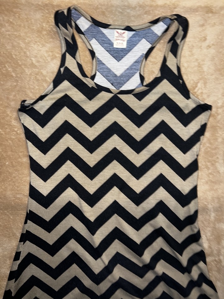 Faded Glory Medium Chevron Razorback Sleeveless Tank Tan Black C03 | eBay