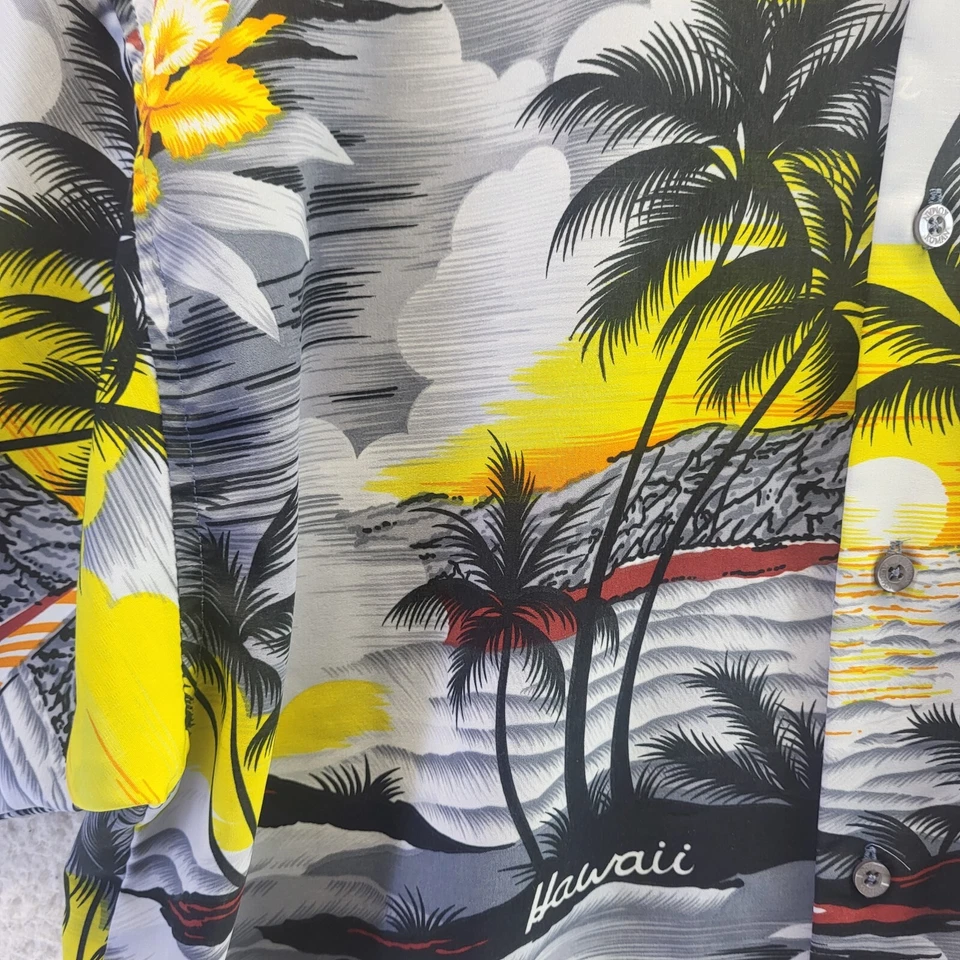 Camisa deportiva deportiva Koman con botones de campamento hawaiano para hombre grande amarilla estampado de palmera Aloha Foto 4 de 4