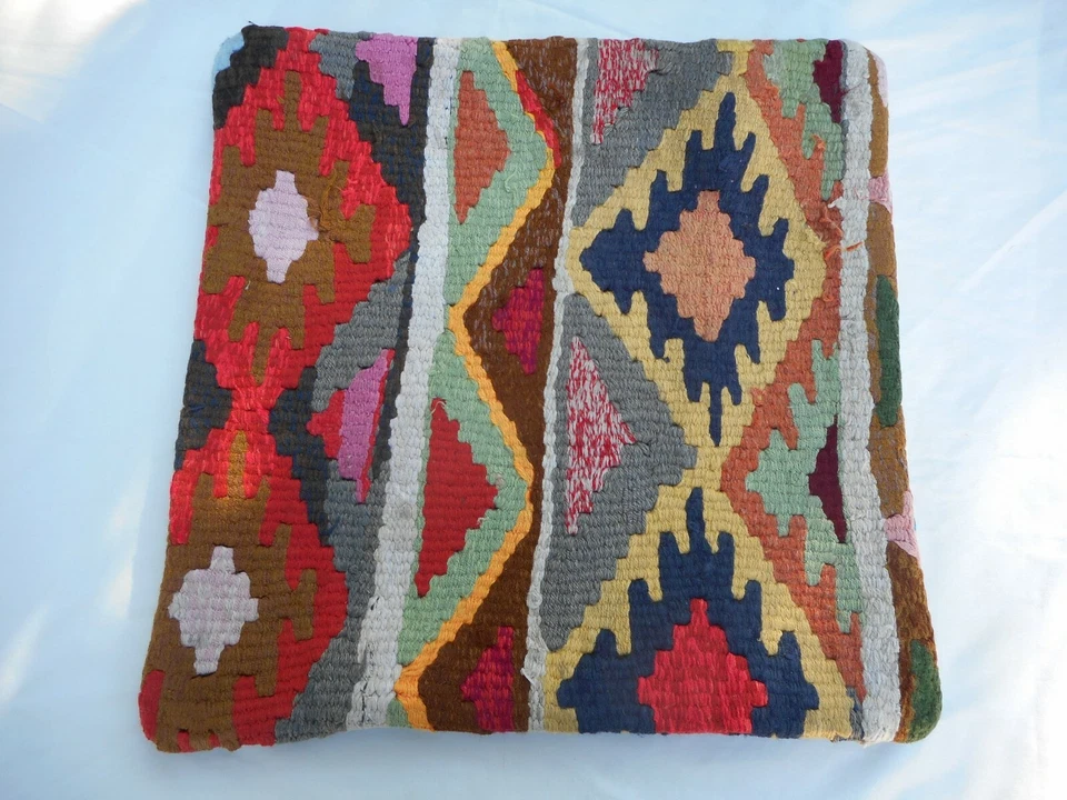 Capa de travesseiro Kilim exclusiva 16x16" estojo de tapete Kilim zíper escondido trabalho incrível - Imagem 3 de 4