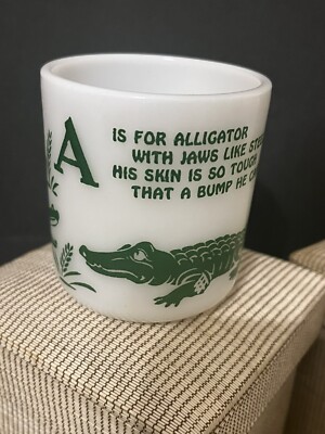 Hazel Atlas milk glass child s cup A Is For Alligator