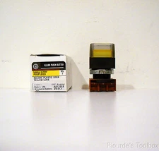 New GE C-2000 Illuminated Push Button Square Plastic Body Yellow Lens, P9SPLGED