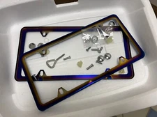 License Plate Frame Tag Cover Frame Blue Color Steel Metal 2PCS With Screw Caps