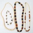Lot of 4 Vintage Designer Costume Jewelry Beaded Necklaces White, Brown, Gold