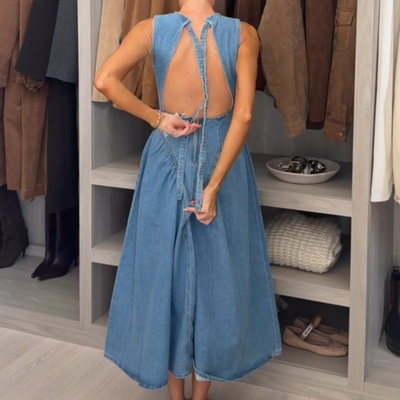 NWT H&M Open-back 100% Cotton Denim Dress Denim Blue 1310170003