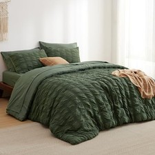 Bed in a Bag King - 7 Pieces Plaid Seersucker Bedding Comforter Sets, Soft