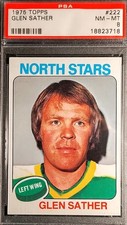PSA 8 1975 Topps Hockey Glen Sather #222 Minnesota North Stars Boston Bruins