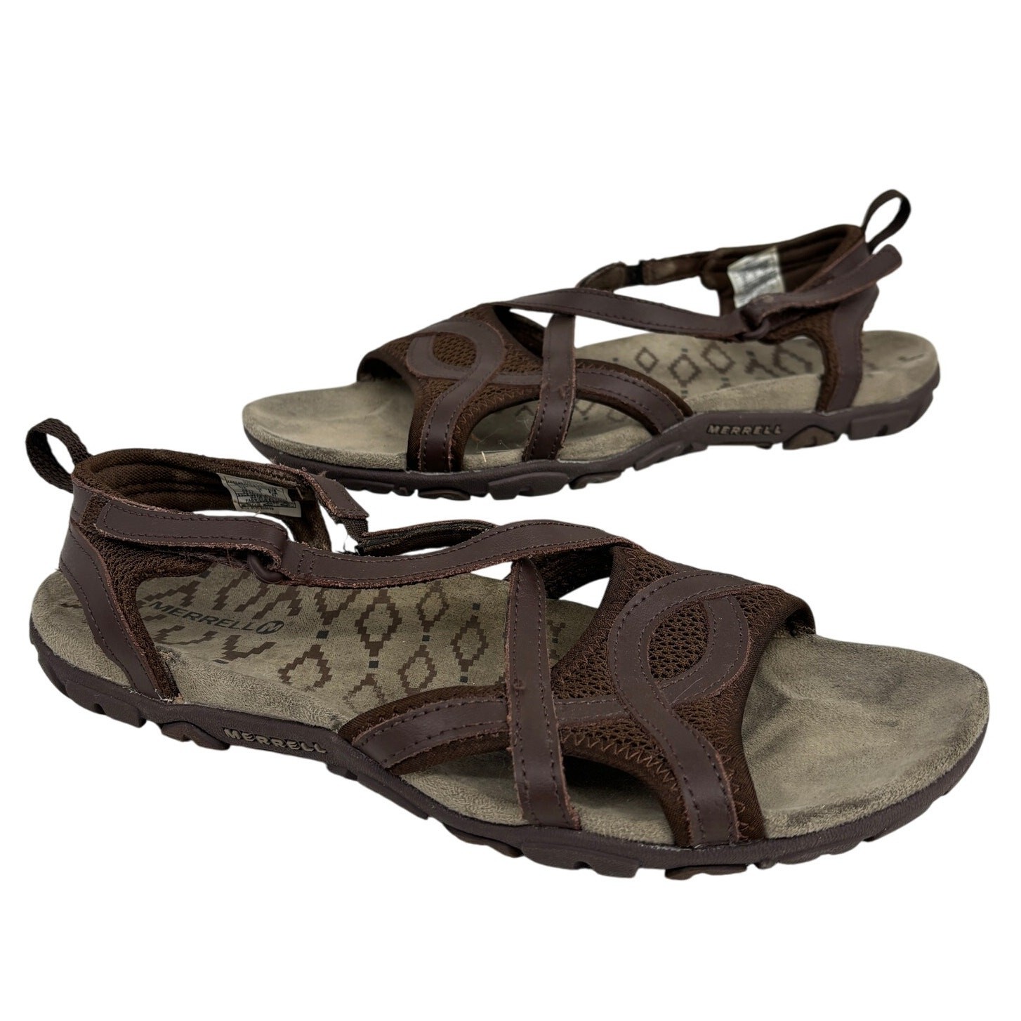 Sandali Merrell donna taglia 10 pelle marrone cinturino regolabile plantare comodo