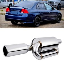 For Honda Civic Twin Loop Exhaust Muffler 2.5 Inlet 4.0 Out Pipe Tip Polished For Honda Civic Twin Loop Exhaust Muffler 2.5 Inlet 4.0 Out Pipe Tip Polished