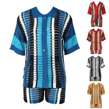 Striped Short Sleeve Turn Down Collar Button Shirts Tops and Shorts 2 Pieces Set