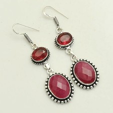 Simulated Ruby Garnet Gemstone Drop Dangle Earrings Jewelry 2.4