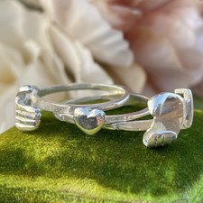 Vintage Sterling Silver Opening Claddagh Heart Hand Ring Gimmel Fede Love M 5.2g