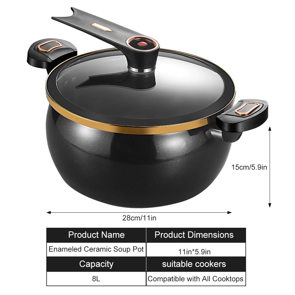 8L Non-Stick Micro Pressure Cooker Ceramic Coated Sauce Pan Simmer Pot with Lid