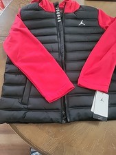 NWT JORDAN Boys Hooded Quilted Puffer Jacket Black Red or Blue FULL ZIP/POCKETS