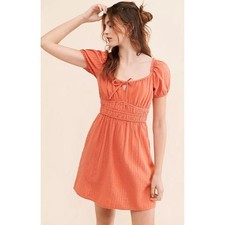 Madewell $118 Mini Dress Womens XS Excellent Smocked Waist Puff Sleeve Pockets
