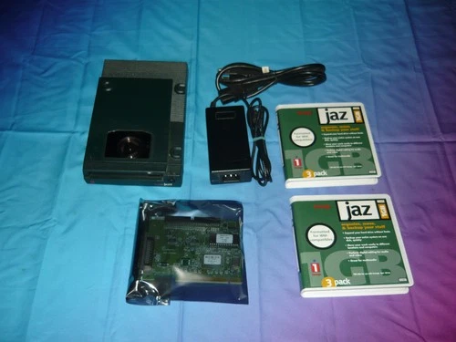Vintage Iomega Jaz Drive 1GB V1000S Bundle SCSI Card 2 Disks Used Mac PC Amiga